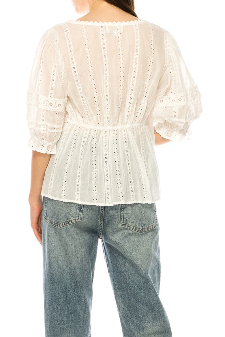Eyelet Short Sleeve Babydoll Top, Alternate, color, BRIGHT WHITE