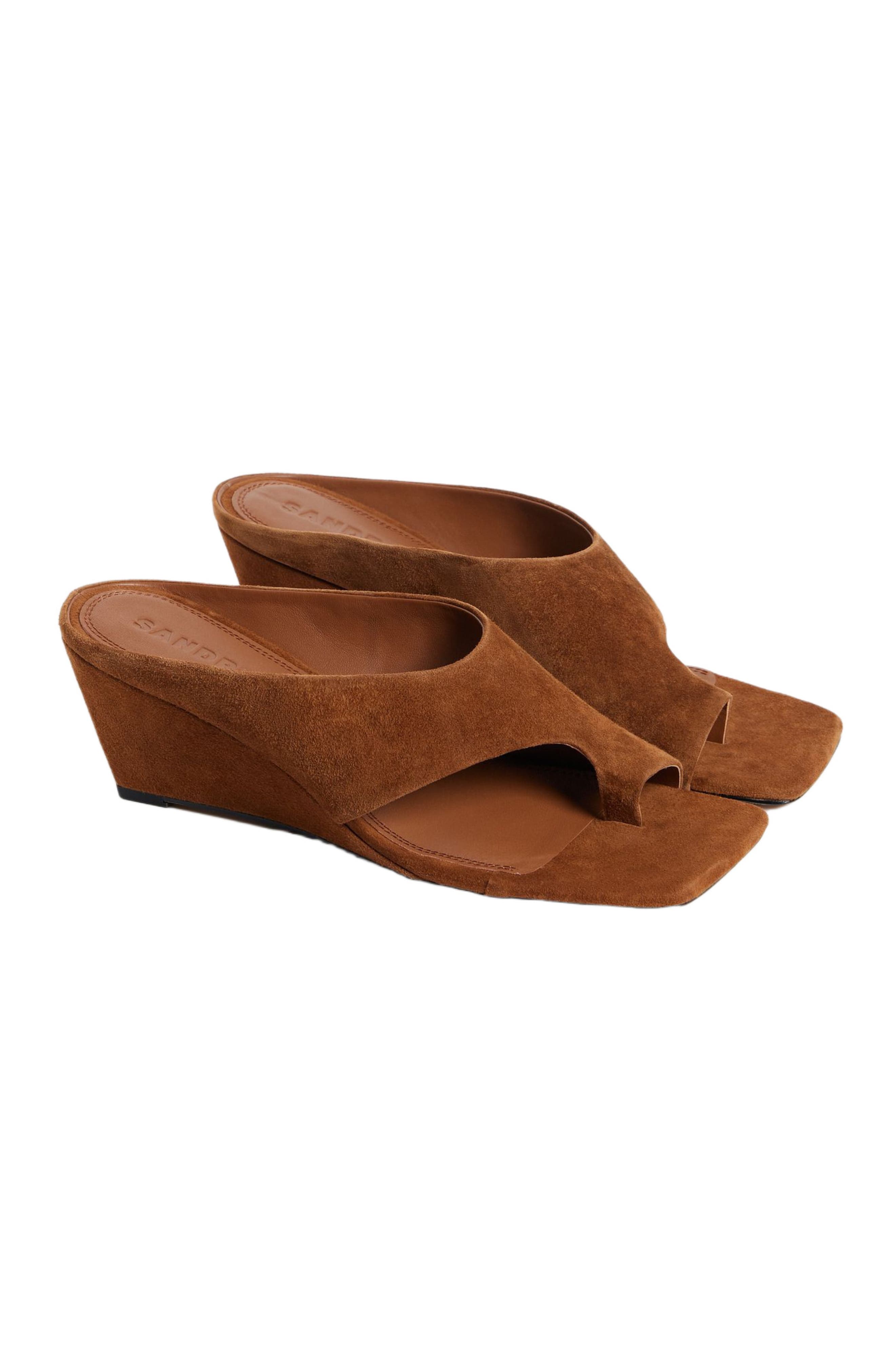 SANDRO Suede wedge sandals, Alternate, color, Brown