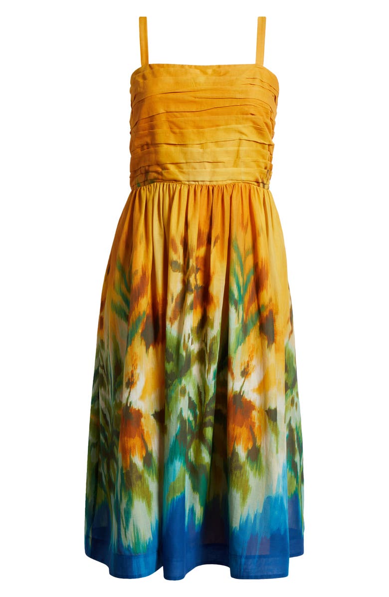 Tahari ASL Ruched Bodice Cotton Midi Sundress, Alternate, color, 