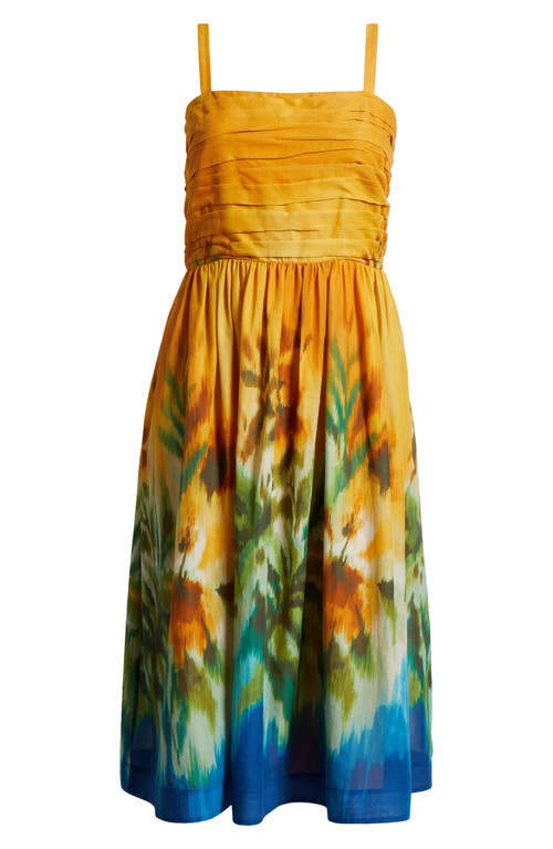 Tahari Asl Ruched Bodice Cotton Midi Sundress