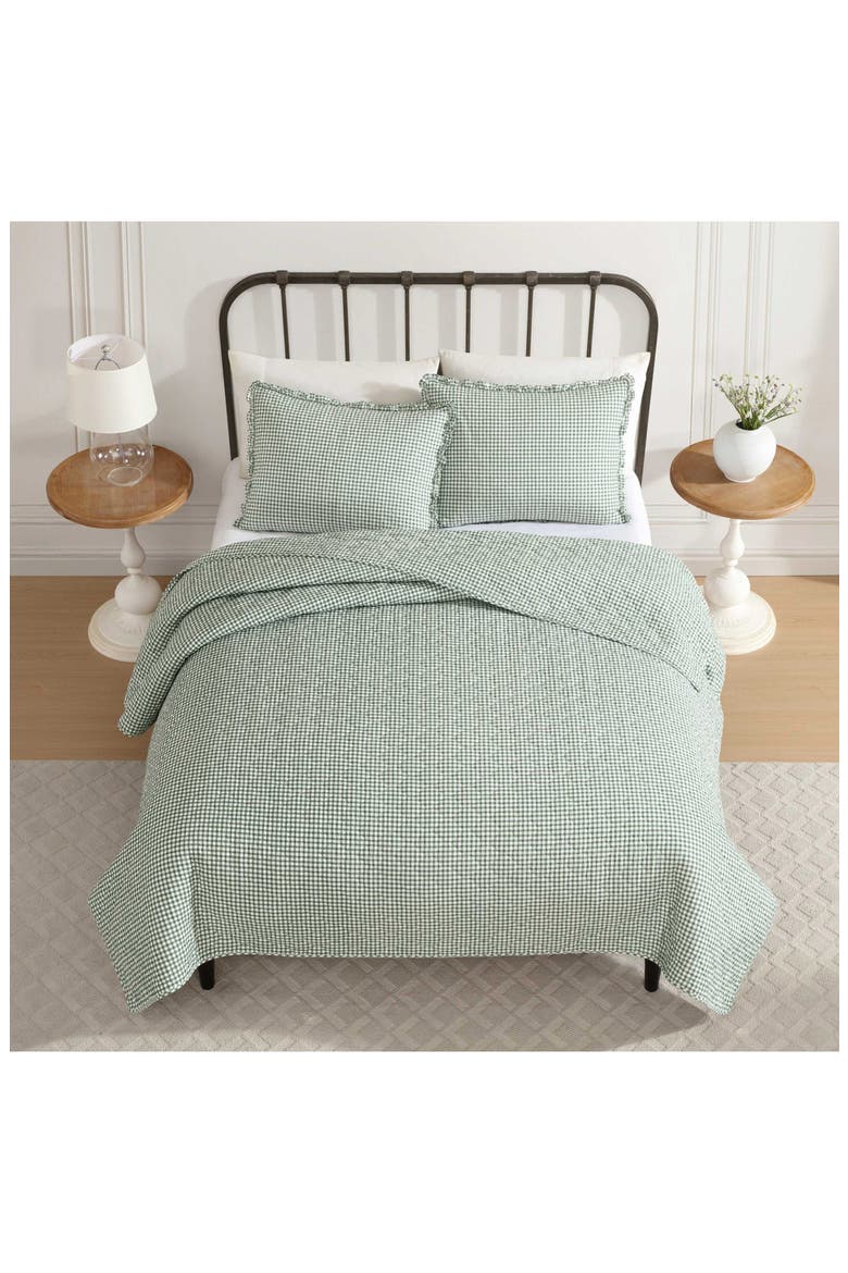 Gracies Gingham Quilt & Sham Set, Alternate, color, DARK GREEN