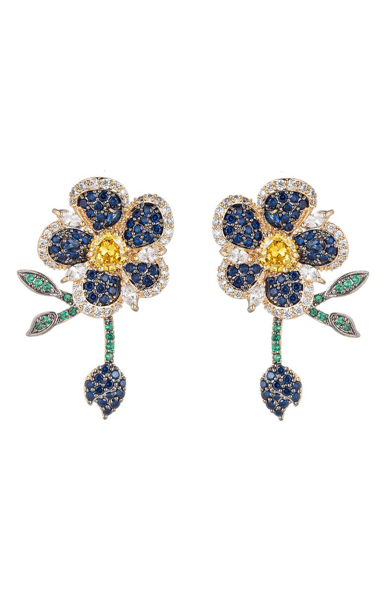 EYE CANDY LOS ANGELES Roses are Blue CZ Drop Earrings, Main, color,