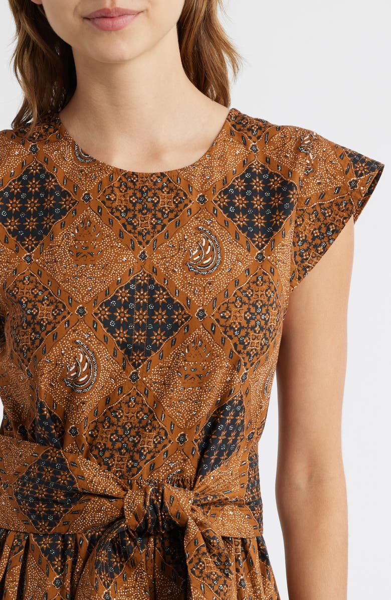 THE GREAT. The Tulsa Tie Waist Midi Dress, Alternate, color, Geo Bandana Print