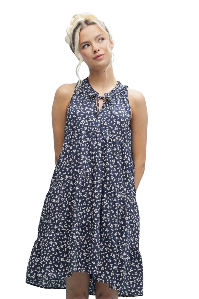 Ditsy Floral Sleeveless Cotton Babydoll Dress, Alternate, color, NAVY/ WHITE