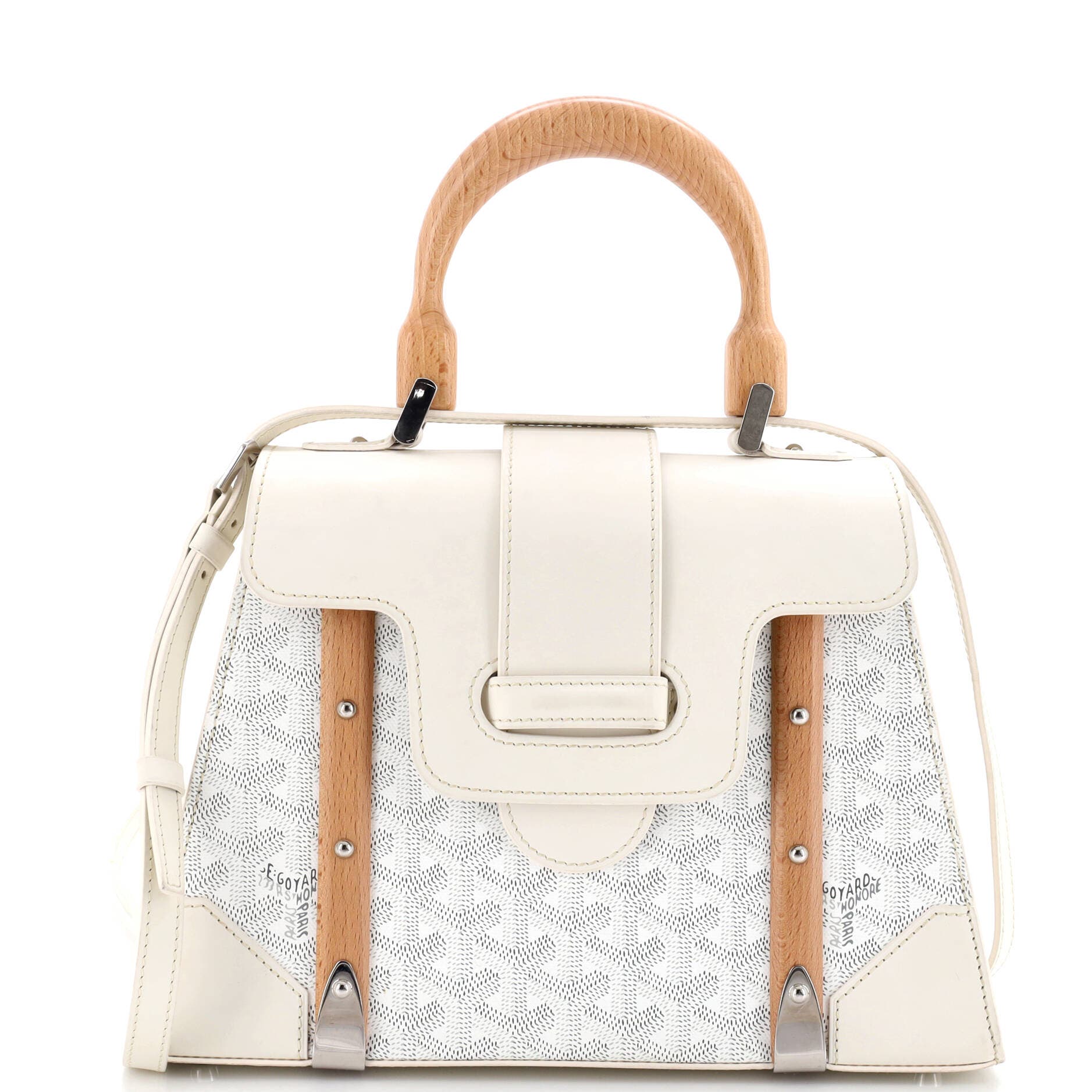 Pre-Owned Goyard Saigon Top Handle Bag Coated Canvas with Leather PM, Main, color, White