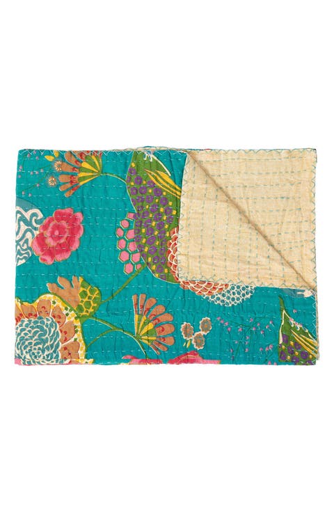 Vintage Cotton Kantha Throw Blanket