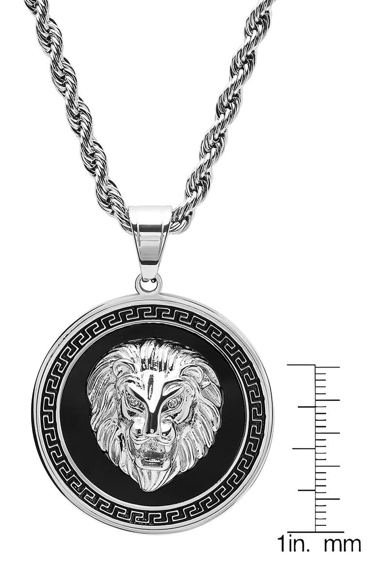 Men's Stainless Steel Lion Head Pendant Necklace, Alternate, color, SILVER/BLACK