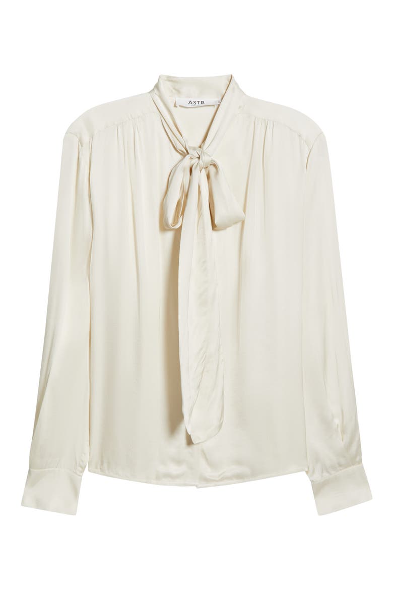Mabry Tie Neck Long Sleeve Satin Top, Alternate, color, CREAM