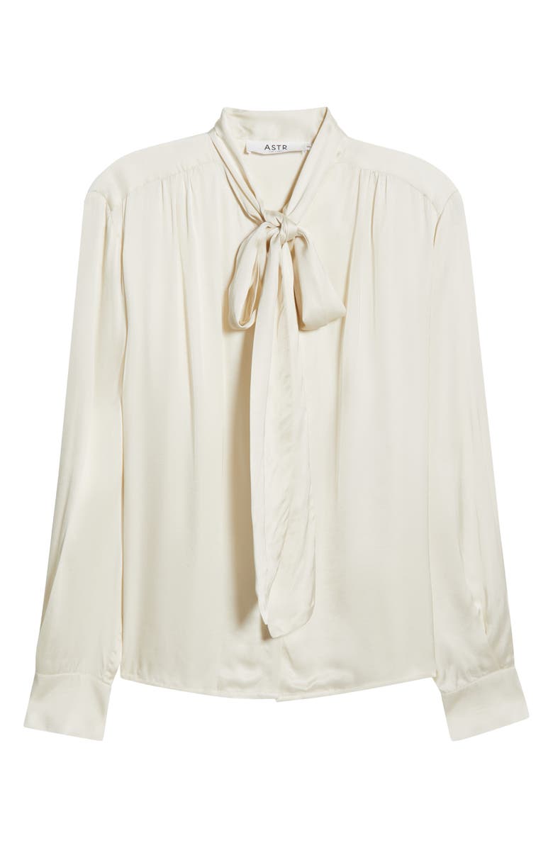 ASTR the Label Mabry Tie Neck Long Sleeve Satin Top, Alternate, color, Cream