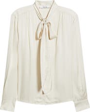 ASTR the Label Mabry Tie Neck Long Sleeve Satin Top
