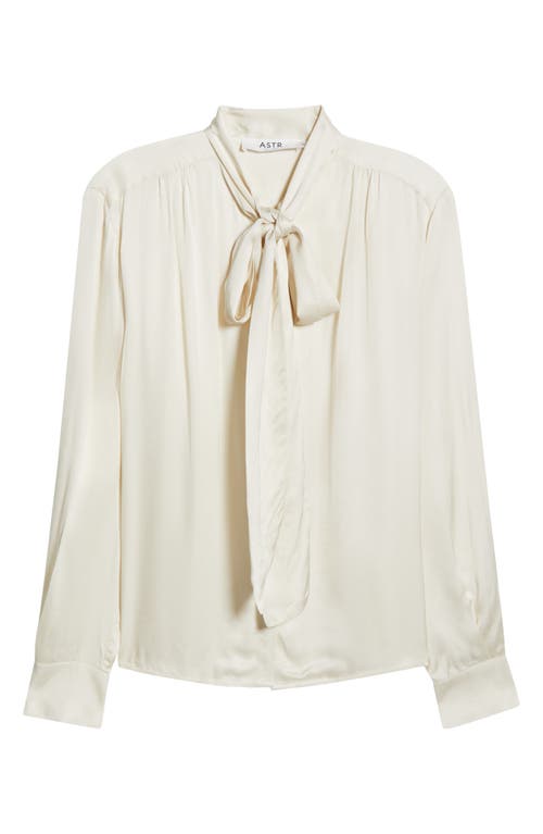 Astr The Label Mabry Tie Neck Long Sleeve Satin Top In Gray