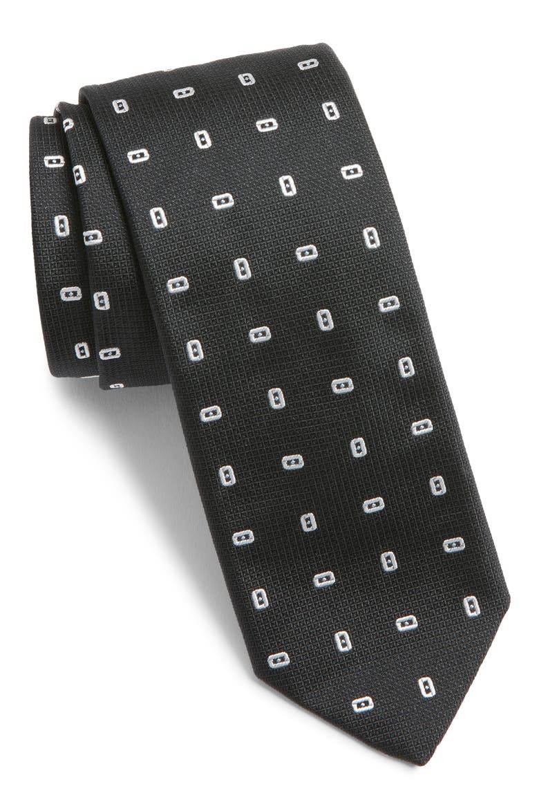 Embroidered Silk Tie, Main, color, BLACK