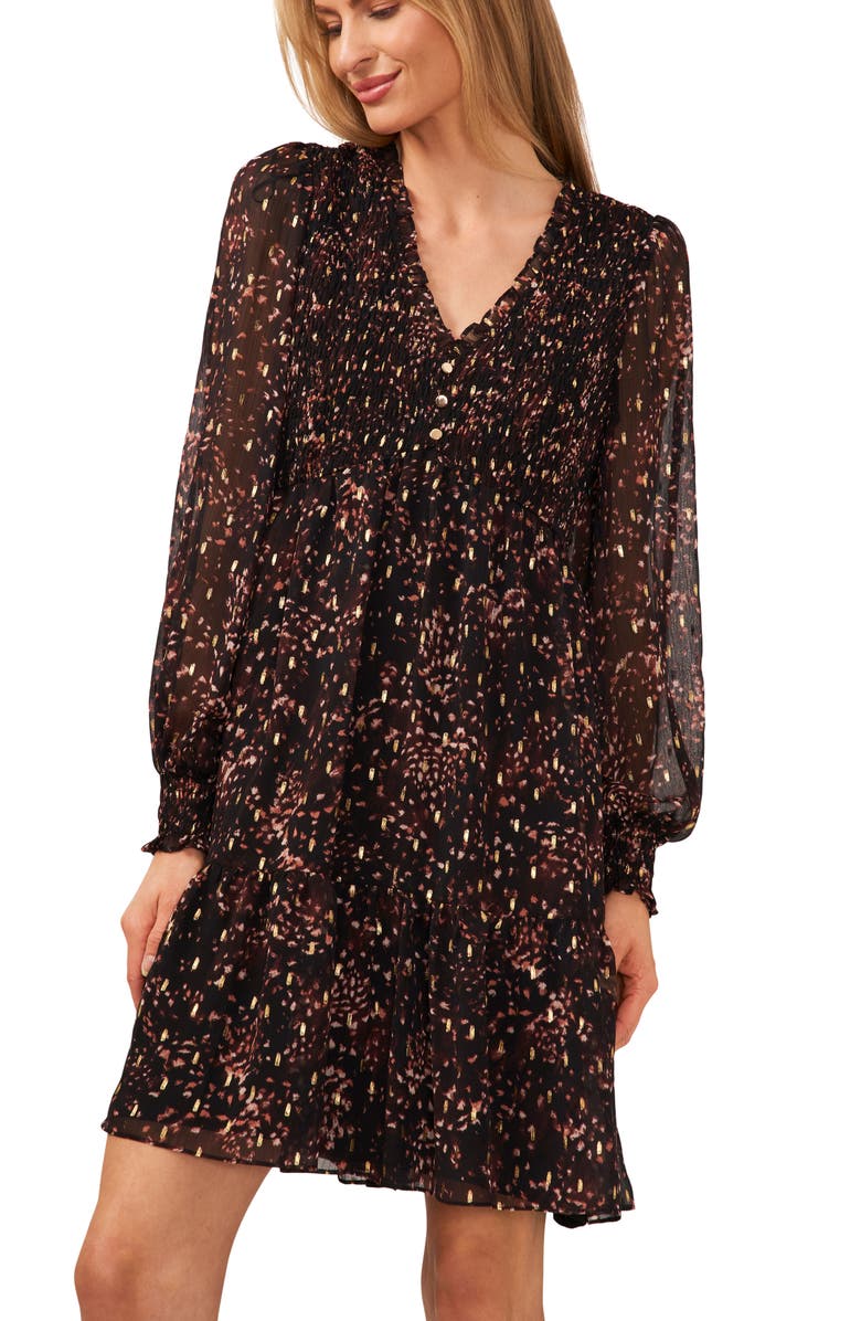 CeCe Print Smocked Long Sleeve Dress, Alternate, color,