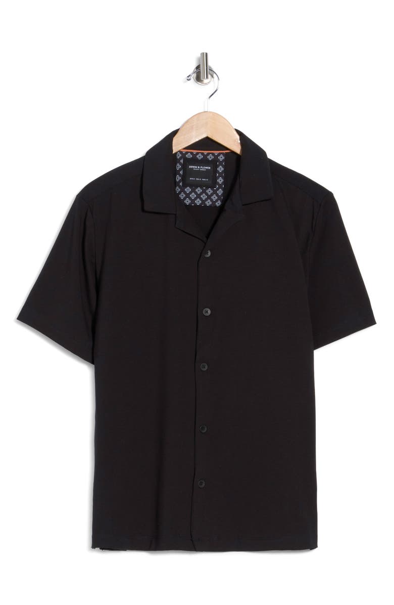DENIM AND FLOWER Short Sleeve Camp Shirt, Alternate, color, Black