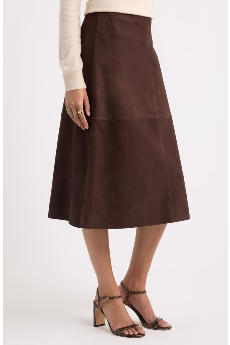 A-Line Suede Midi Skirt, Alternate, color, BROWN COFFEE