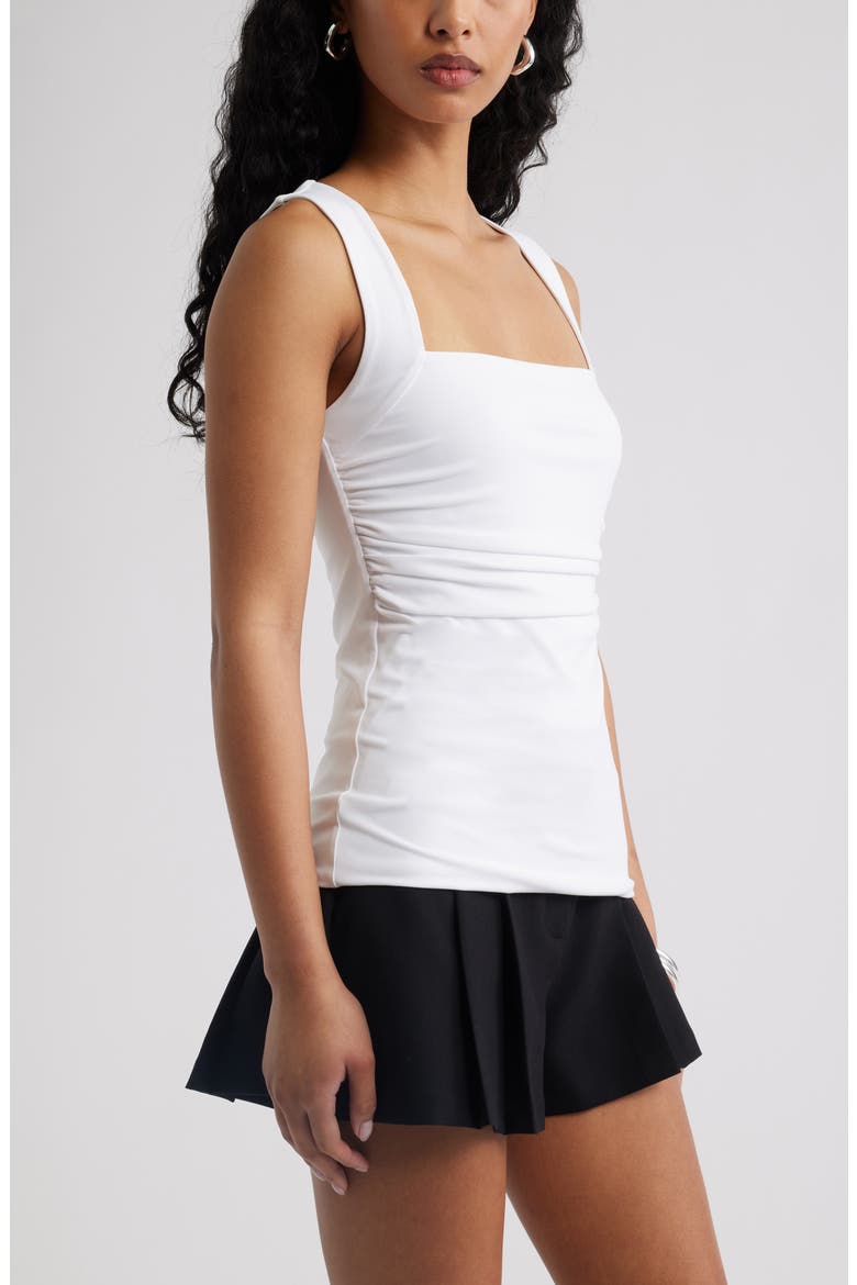 Ruched Square Neck Tank, Alternate, color, WHITE