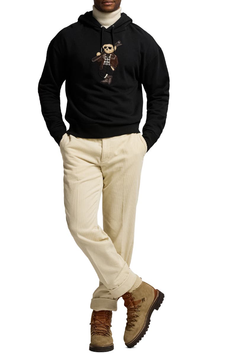 Ralph Lauren Purple Label Felpa Bear Appliqué Cotton & Cashmere Hoodie, Alternate, color, Classic Black