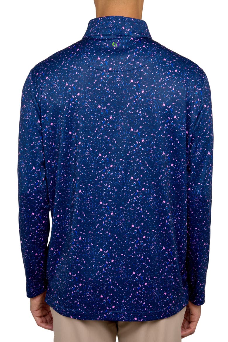 Regular Fit Paint Splatter Print Recycled Performance Quarter Zip, Alternate, color, NAVY/PINK