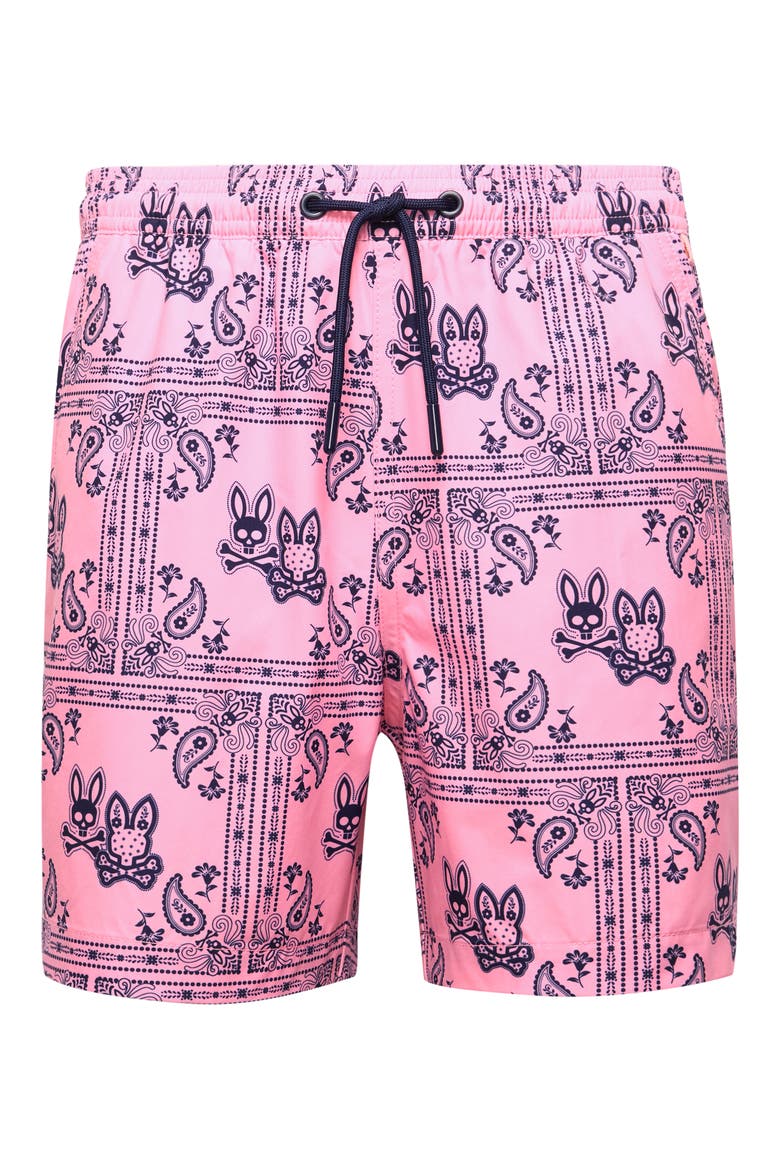 Kids' Luke Paisley Print Swim Trunks, Main, color, BEGONIA PINK