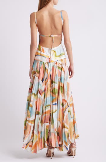 Leasgill Abstract Print Open Back Linen Blend Maxi Dress