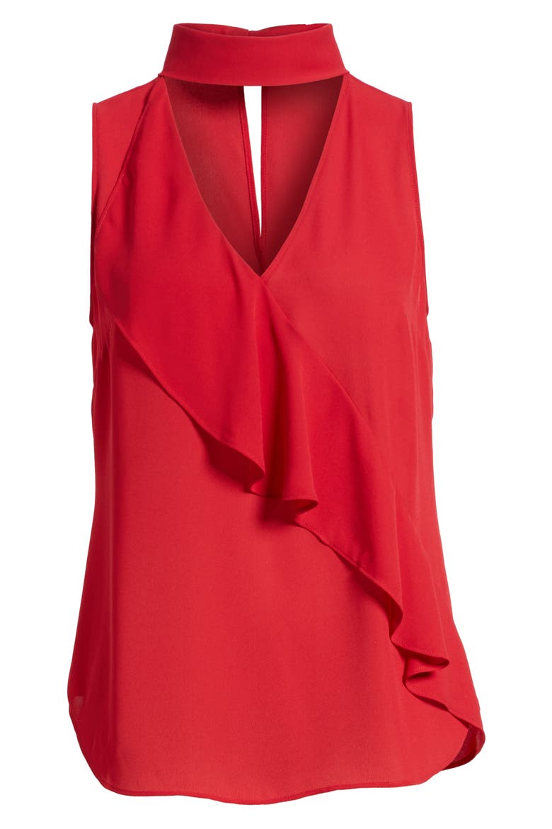 Ruffle Choker Tank, Alternate, color, RED JESTER