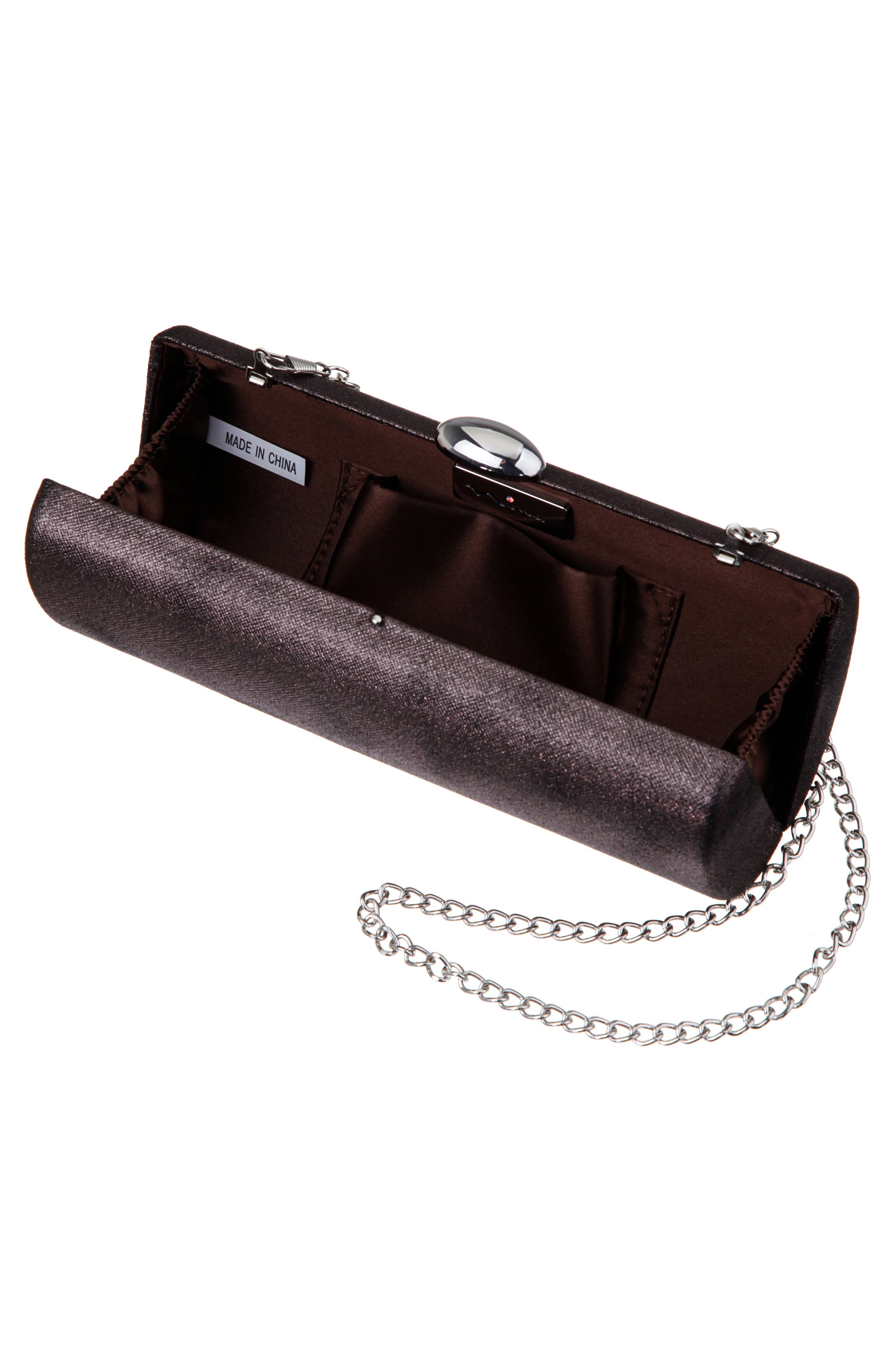 Xandra Metallic Faux Leather Frame Clutch, Alternate, color, METEORITE