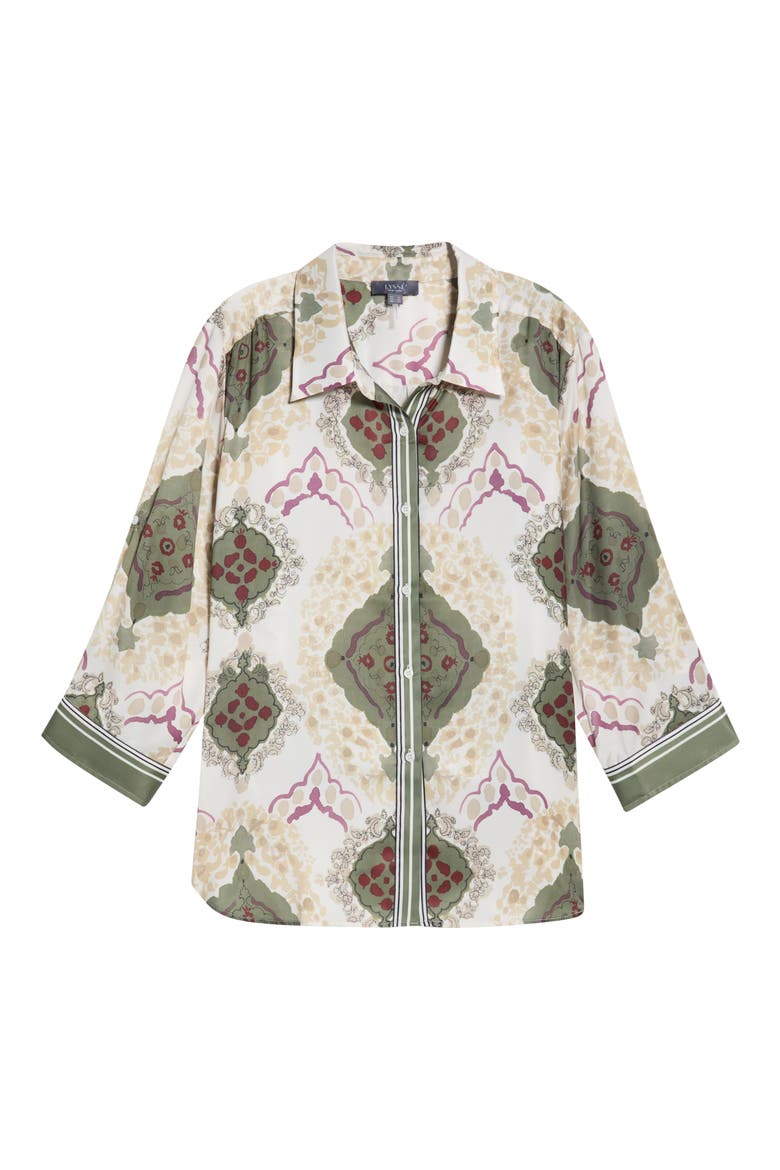 Ishani Scarf Print Button-Up Satin Shirt, Alternate, color, PLACED ARTFUL SCARF