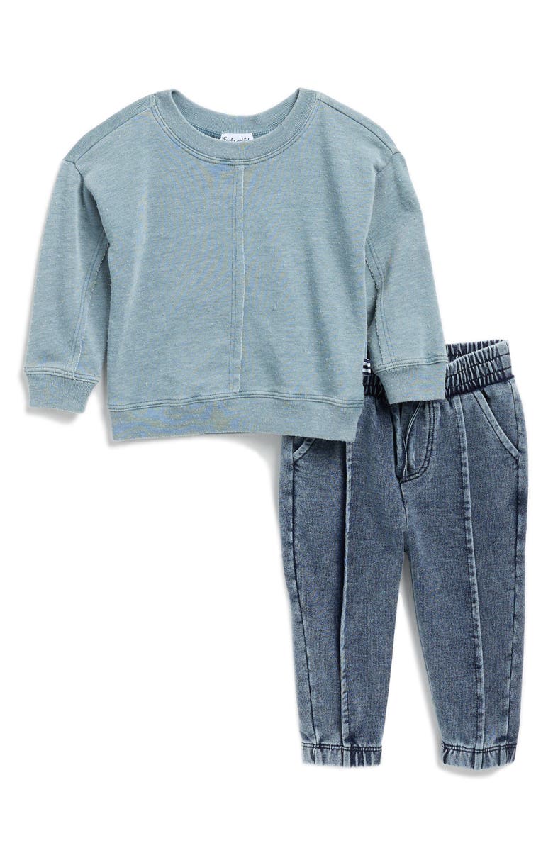 Splendid Explore Sweatshirt & Denim Joggers Set, Main, color, Glacier