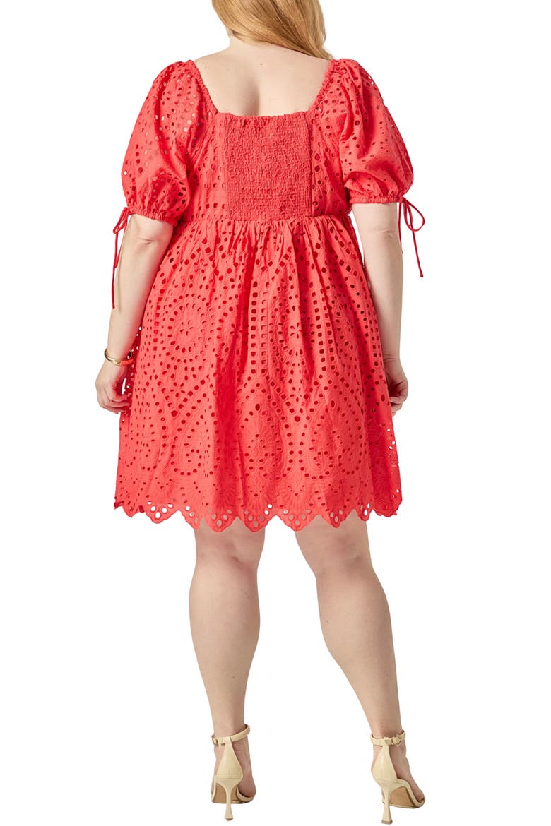 Scallop Edge Cotton Eyelet Minidress, Alternate, color, RED