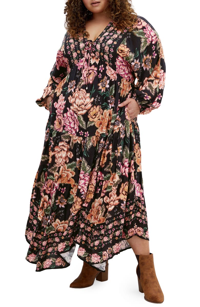 City Chic Divine Grace Long Sleeve Floral Maxi Dress, Main, color, Floral Print