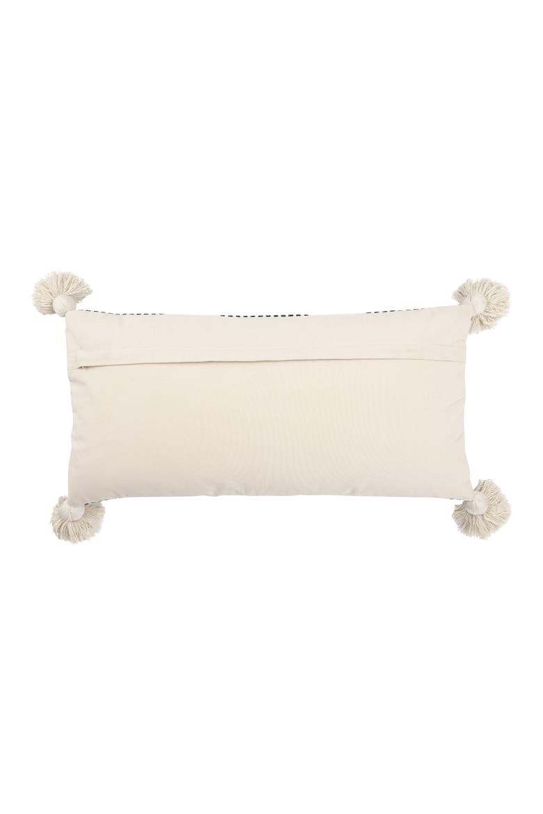 Cotton and Chenille Woven Striped Lumbar Pillow with Tassels, Black and Cream, Alternate, color, Black