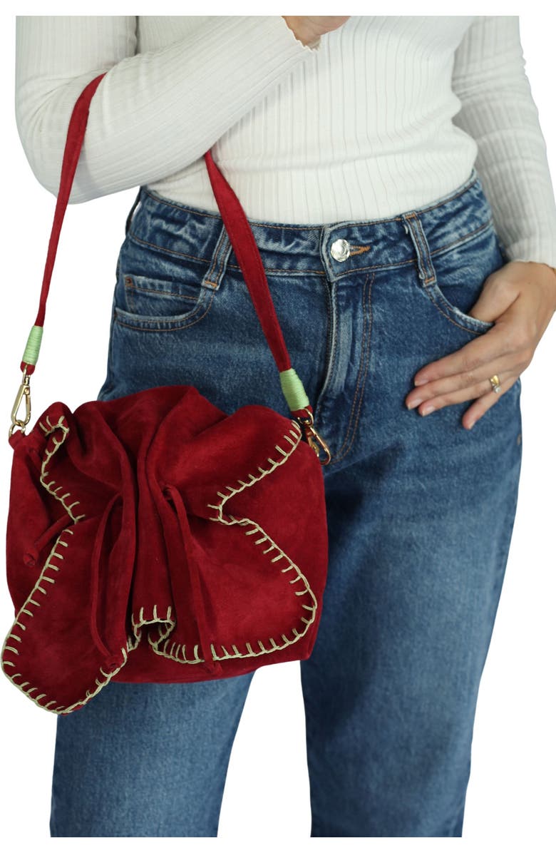 Carlos Falchi Butterfly Suede Leather Bag, Alternate, color, Malbec