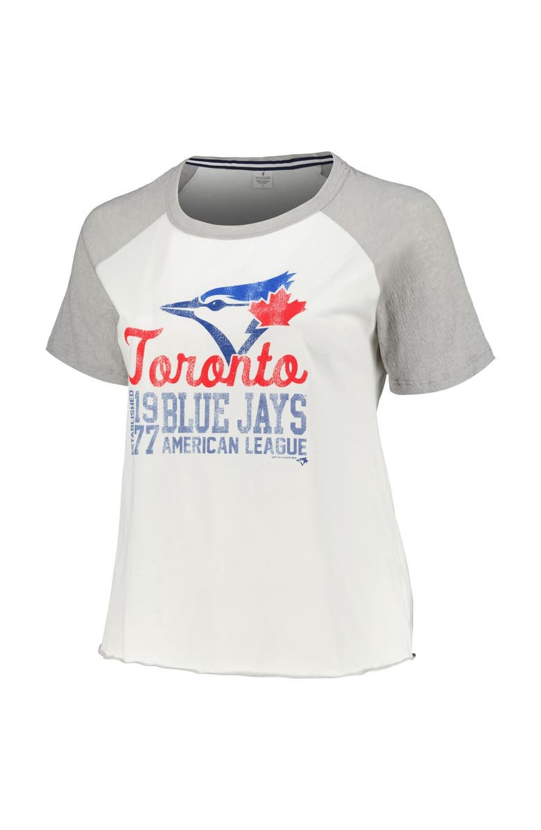SOFT AS A GRAPE Women's Soft as a Grape White Toronto Blue Jays Plus Size Baseball Raglan T-Shirt, Alternate, color, 