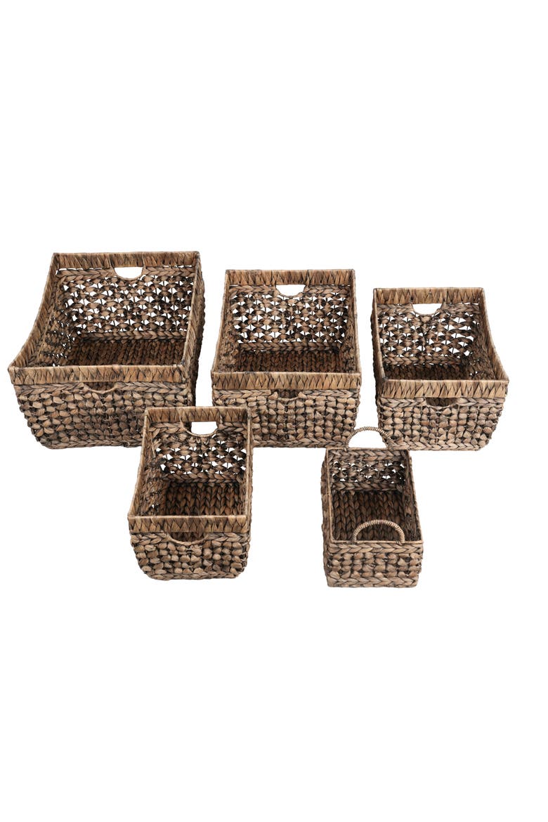 Aria Handwoven Water Hyacinth Nesting Storage Baskets with Handles, Alternate, color, Brown