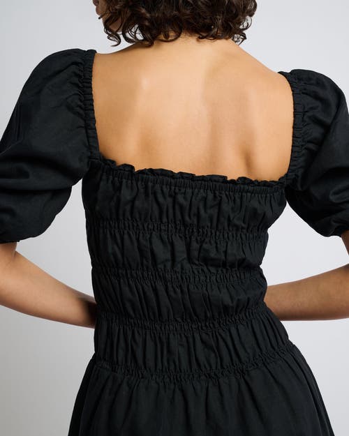 Onia Air Linen Smocked Mini Dress In Black