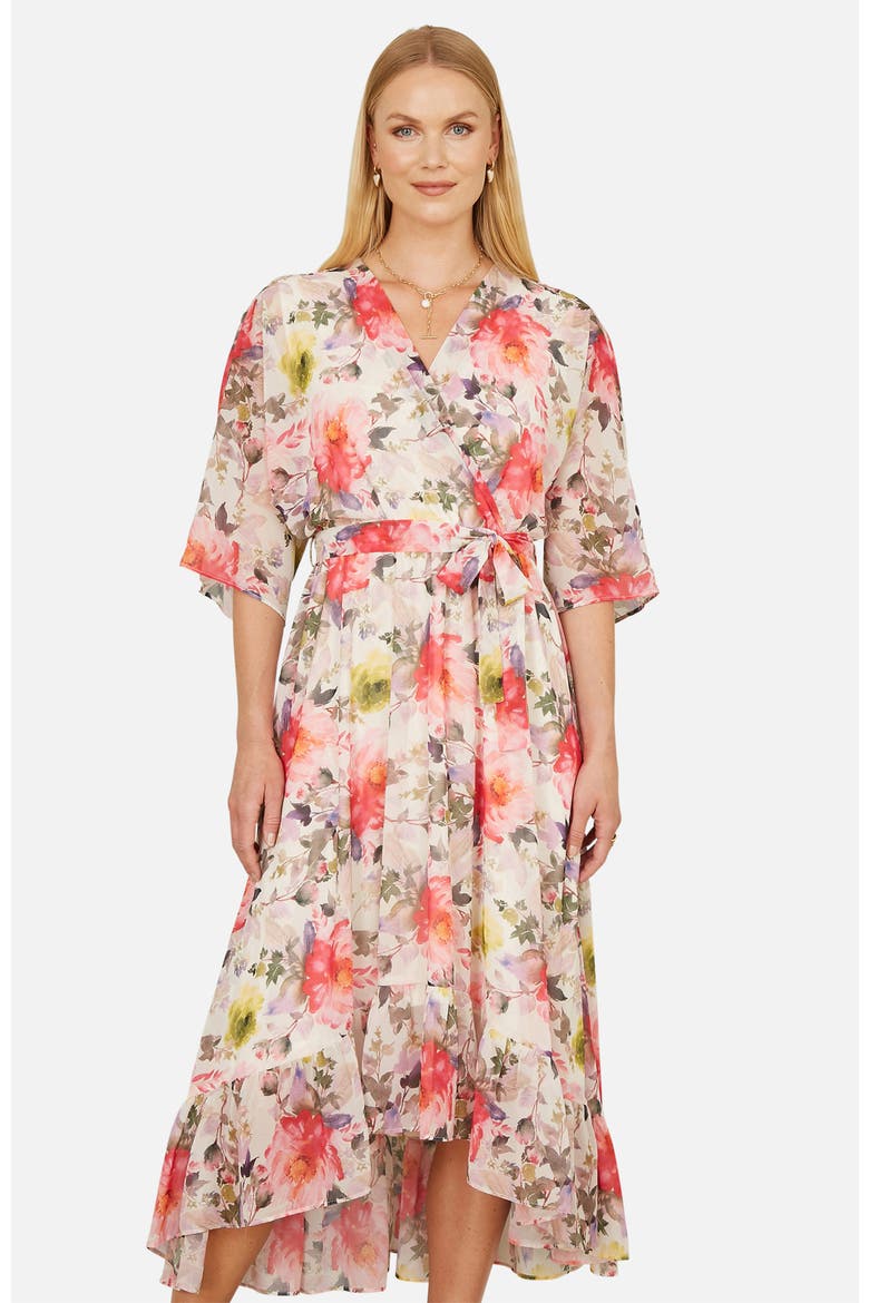 Ruffle-Hem Wrap Midi Dress, Alternate, color, Ivory