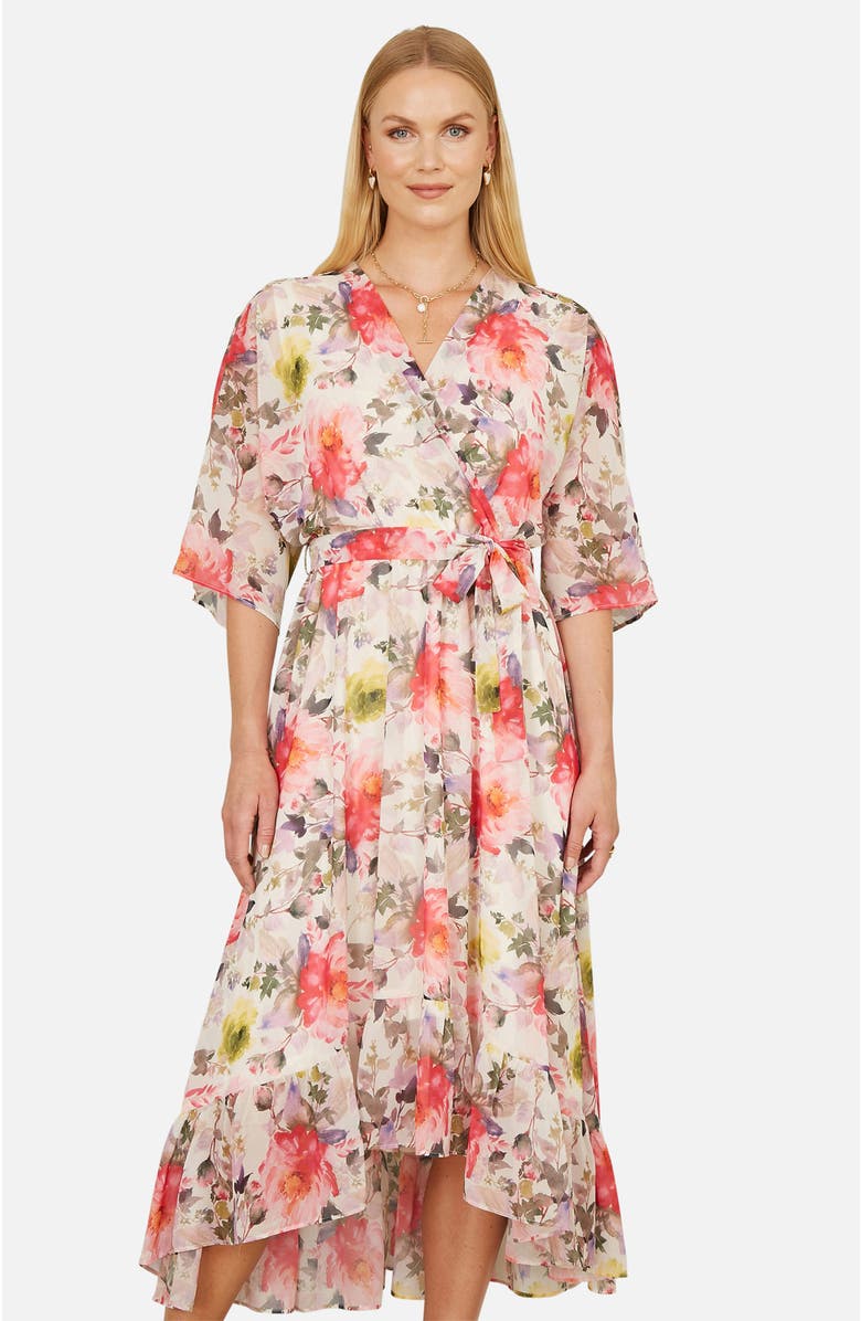 Yumi Ruffle-Hem Wrap Midi Dress, Alternate, color, Ivory