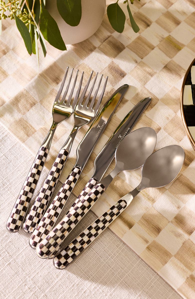 MACKENZIE CHILDS Courtly Check Bistro 5-Piece Place Setting, Alternate, color, Black