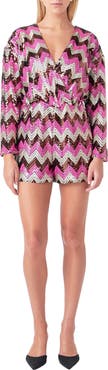 Endless Rose Chevron Sequin Long Sleeve Romper
