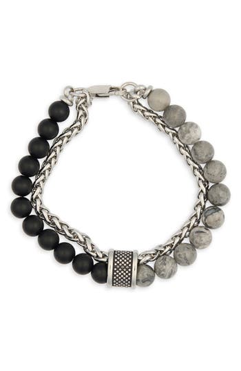 American Exchange Beaded Chain Bracelet In Silver Grey/black
