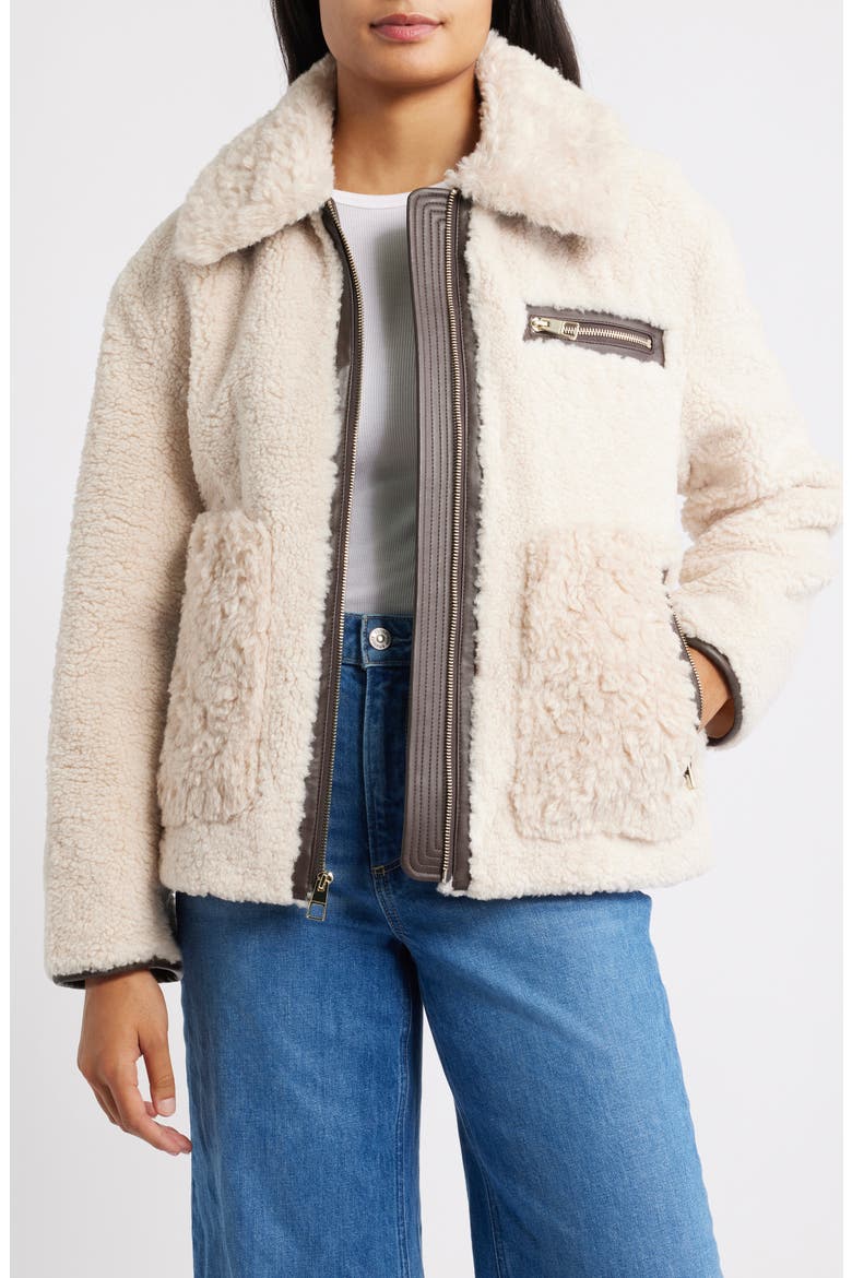 Faux Shearling Zip Front Jacket, Alternate, color, CREAM