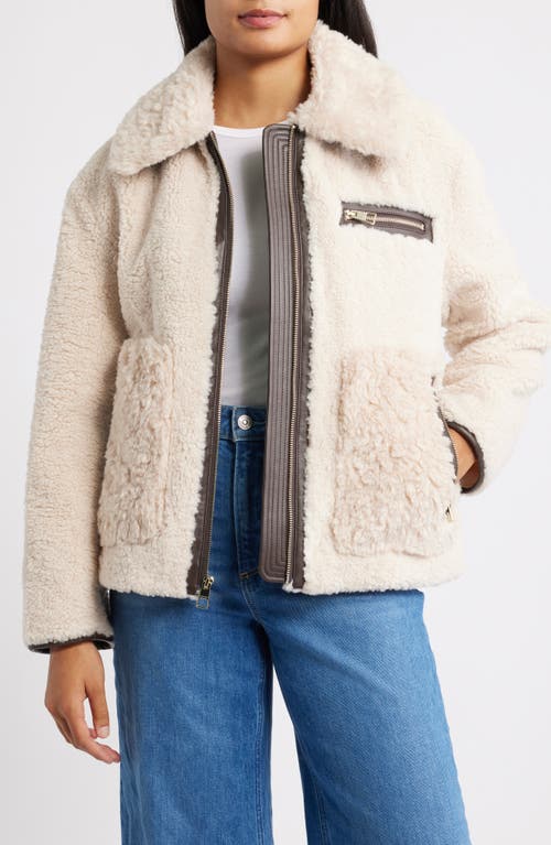 Bcbg Faux Shearling Zip Front Jacket In White