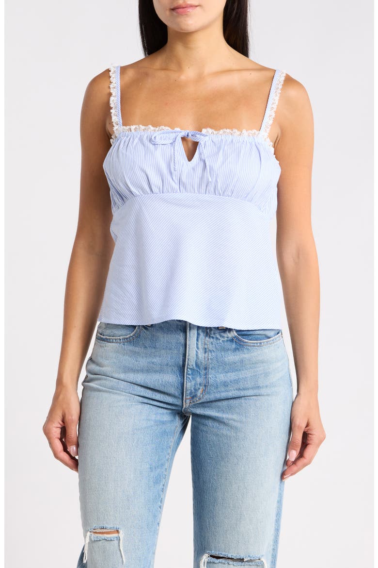 Lace Trim Stripe Cotton Camisole, Main, color, BLUE IVORY STRIPE