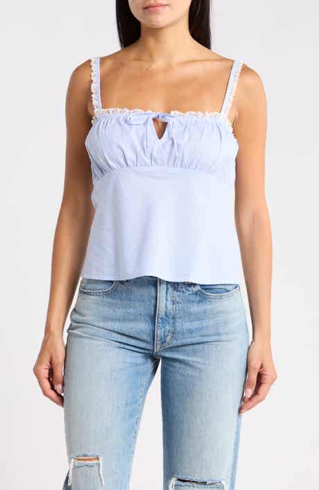 WAYF Lace Trim Stripe Cotton Camisole