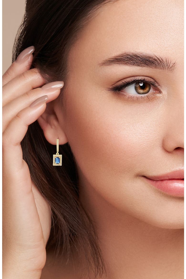 Cubic Zirconia Drop Huggie Hoop Earrings, Alternate, color, GOLD/BLUE