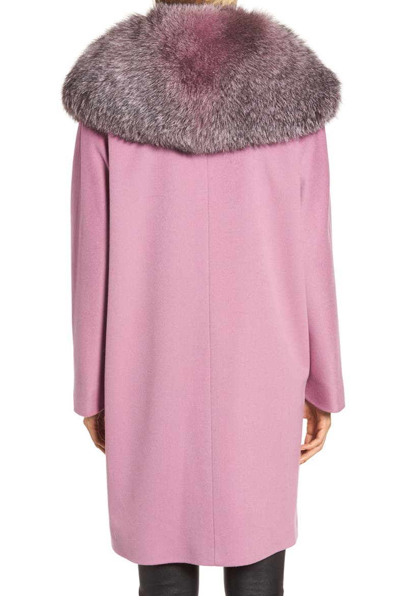 Wool Cocoon Coat with Genuine Fox Fur Collar, Alternate, color, LAVENDER