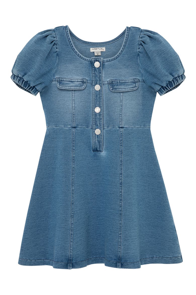 Kids' Puff Sleeve Fit & Flare Knit Dress, Main, color, LIGHT STONE