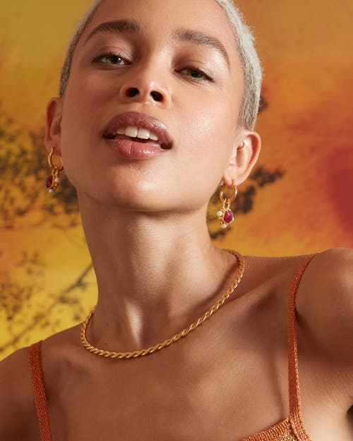 Ottoman Hands Esther Ruby And Pearl Drop Earrings In Gold