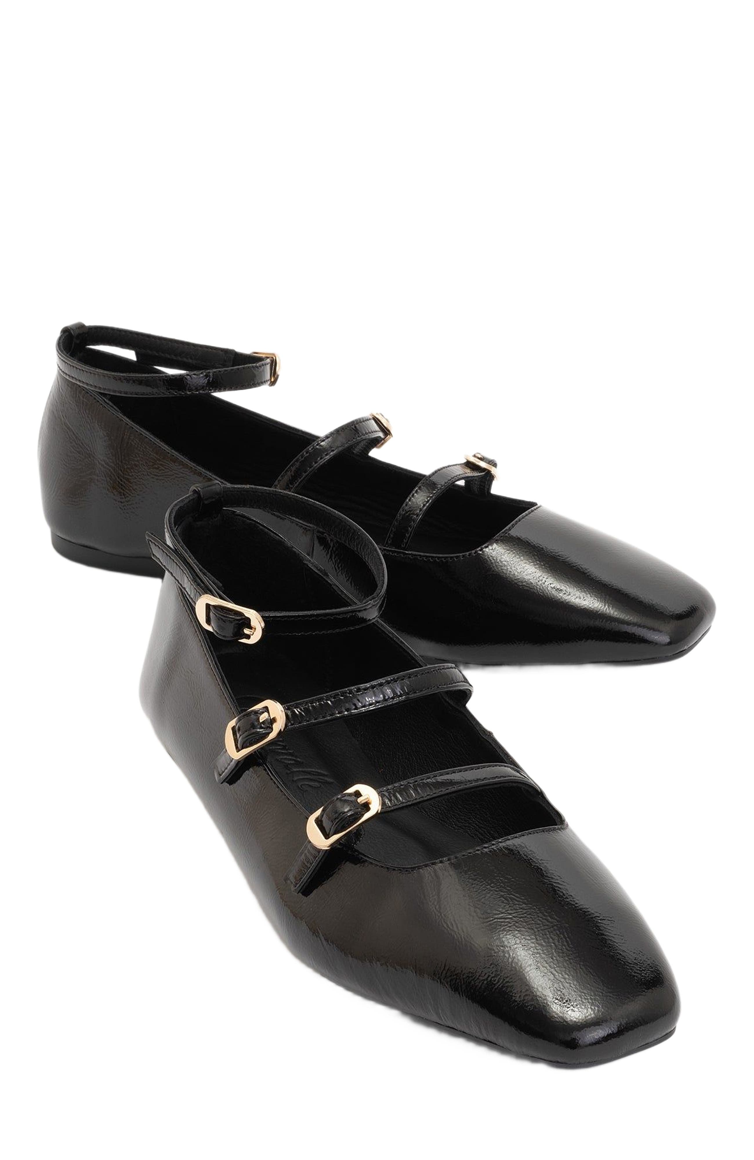 Forever & Always Shoes Serena Leather Mary Jane Flats, Alternate, color, Black Patent Leather