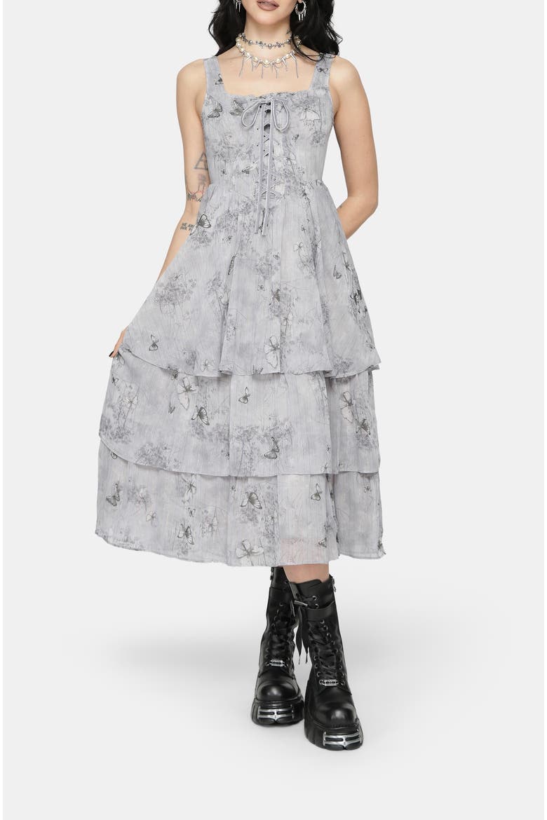 Aureline Butterfly Tiered Midi Dress, Main, color, Grey